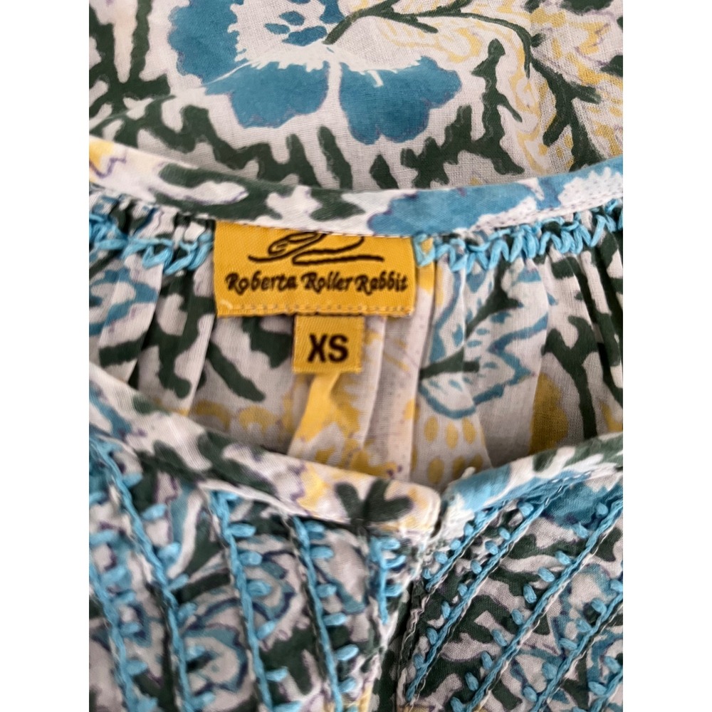 Roberta Roller Rabbit Blue Yellow Floral Cotton Embroidered Tunic Dress Size XS - Picture 3 of 8